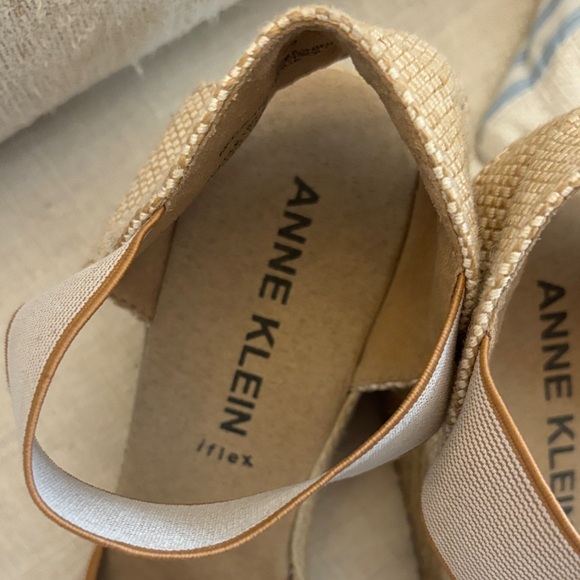 Anne Klein Beige Elastic Ankle Wedge Espadrilles - Picture 2 of 9